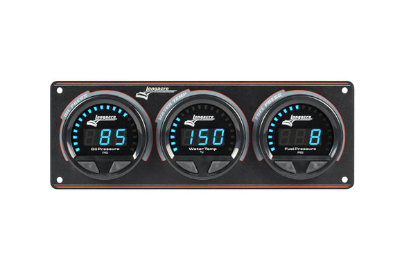 Longacre 52-44662 Digital Elite LED Waterproof Gauge Panel, 3 Gauge Oil Pressu