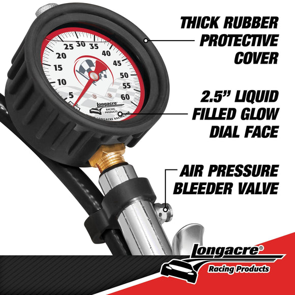 Longacre 52-52008 Liquid Filled 2½" GID Quick Fill Tire Gauge 0-60 psi