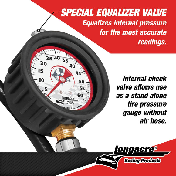 Longacre 52-52008 Liquid Filled 2½" GID Quick Fill Tire Gauge 0-60 psi