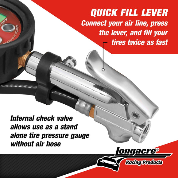 Longacre 52-53008 Digital Quick Fill Tire Pressure Gauge 0-60 psi