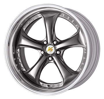 WORK VS KF# 21 inch STEP RIM – Brilliant Silver Black (BSB) disk with buff-anodized step rim (official WORK product image)