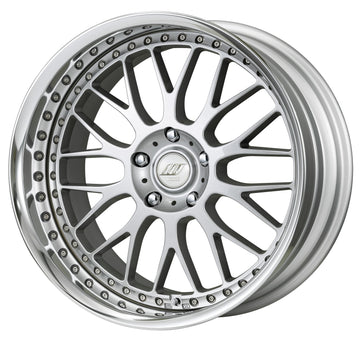 WORK VS XX 19 inch FULL REVERSE – Light Greyish Silver (LGS), shown with WORK's optional silver W-emblem centre cap