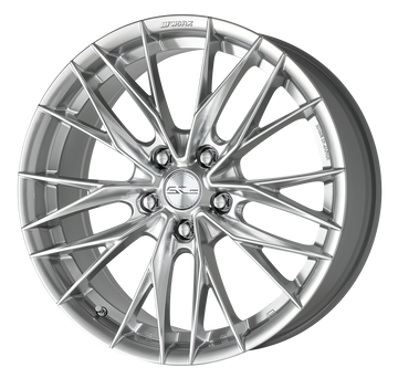 WORK SCHWERT BRUNNEN LX Grimit Bright Silver – 19 inch wheel shown, finish reference for 18 inch