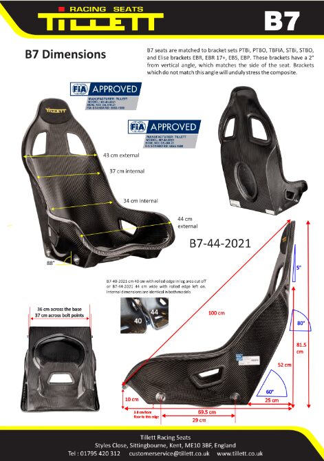 Tillett B7 カーボン FIA レーシングシート（FIA 8855-1999・3.8kg）