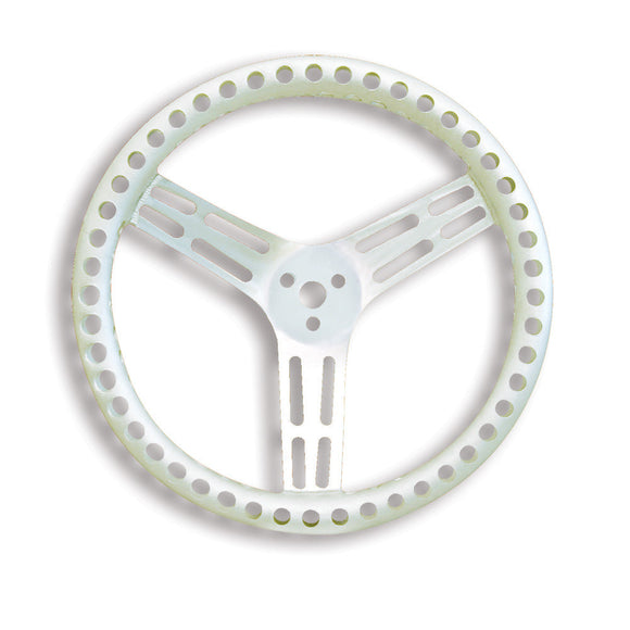 Longacre 52-56835 14" Uncoated Aluminum Steering Wheel - DRILLED - Dished