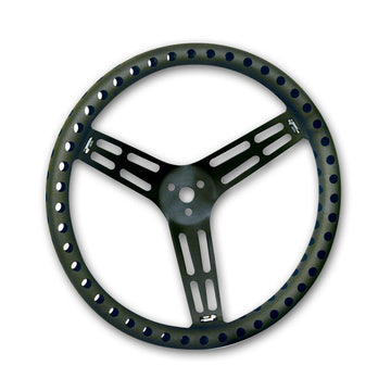 Longacre 52-56833 14" Uncoated Black Aluminum Steering Wheel - DRILLED - Dishe