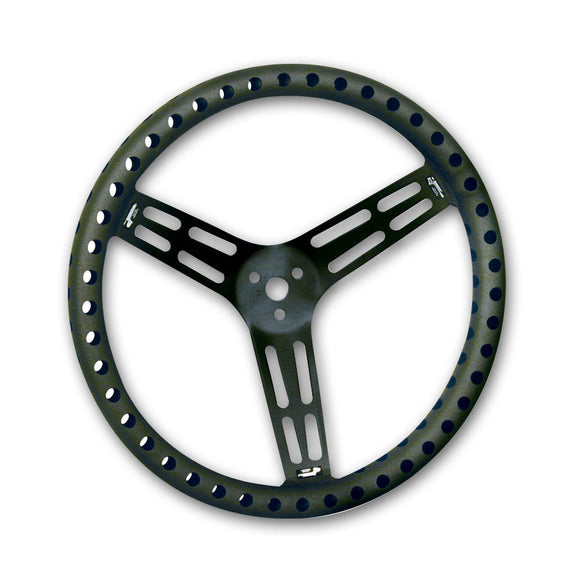 Longacre 52-56833 14" Uncoated Black Aluminum Steering Wheel - DRILLED - Dishe