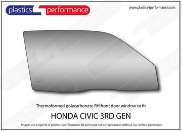 ポリカーボネート 右フロントドアウインドウ｜ホンダ Civic AG/ AH - 3dr Hatchback