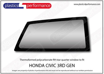 ポリカーボネート 右リアクォーターウインドウ｜ホンダ Civic AG/ AH - 3dr Hatchback