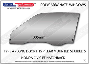 ポリカーボネート 左フロントドアウインドウ｜ホンダ Civic EF - 3dr Hatchback