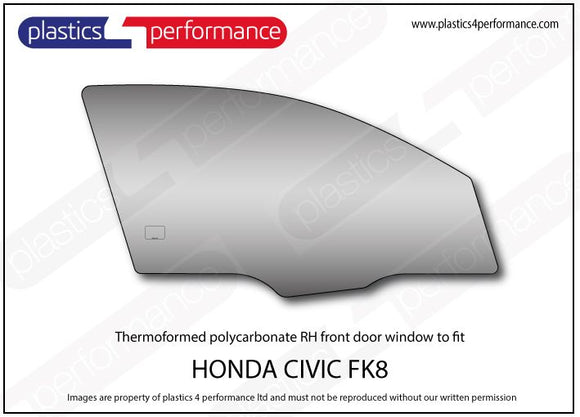 ポリカーボネート 右フロントドアウインドウ｜ホンダ Civic Type R FK8 - 5dr Hatchback