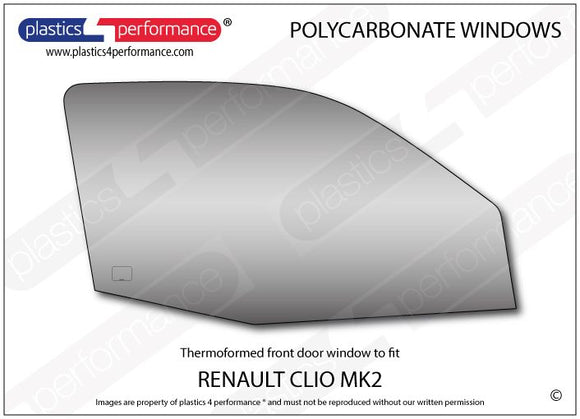ポリカーボネート 右フロントドアウインドウ｜Renault Clio Mk2 - 3dr Hatchback