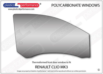 ポリカーボネート 右フロントドアウインドウ｜Renault Clio Mk3 - 3dr Hatchback
