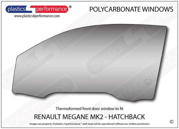 ポリカーボネート 左フロントドアウインドウ｜Renault Megane MK2/ R26R - 3dr Hatchback