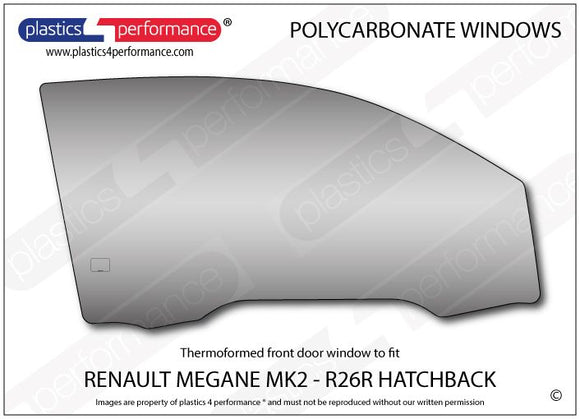 ポリカーボネート 右フロントドアウインドウ｜Renault Megane MK2/ R26R - 3dr Hatchback